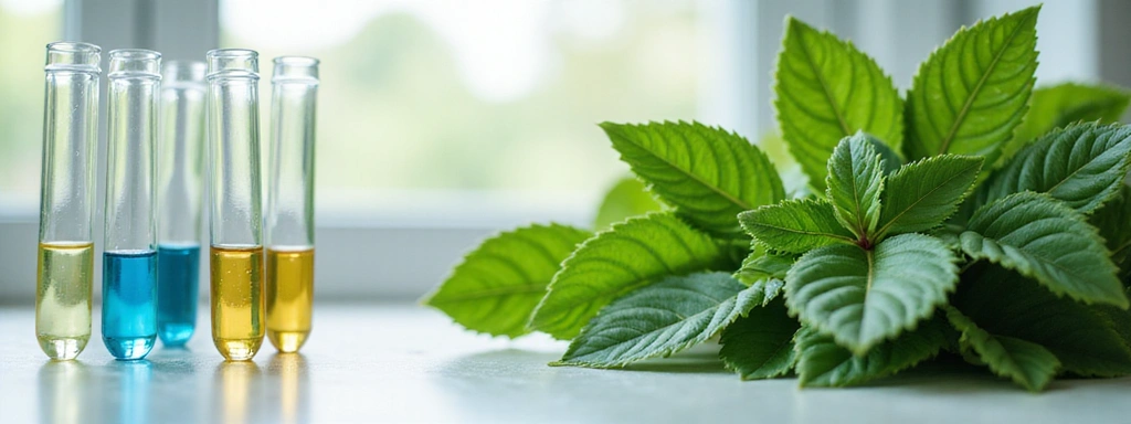 Immagine concettuale che unisce provette da laboratorio e piante verdi, simboleggiando la fusione di scienza e natura.