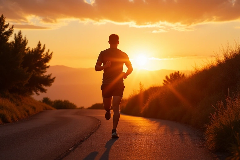 Uomo che corre al tramonto, simboleggiando resistenza e vitalità.
