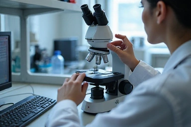 Ricercatori che esaminano campioni al microscopio