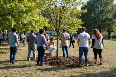 Volontari che piantano alberi